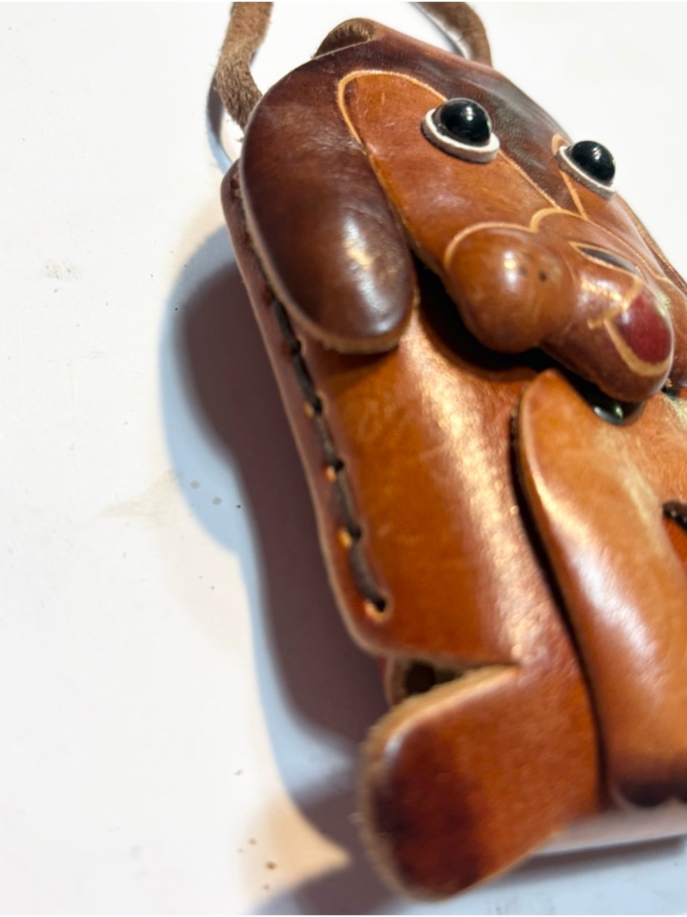 Handcrafted Leather Dog flap cell phone container pouch - Picture 3 of 10